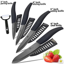 Charger l'image dans la galerie, Ceramic Knife 3, 4, 5, 6 inch Kitchen Knives Serrated Bread Set + Peeler Zirconia Black Blade Fruit Chef Knife Vege Cook Tool - OnPointe Cutlery & Shaving Company