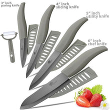 Charger l'image dans la galerie, Ceramic Knife 3, 4, 5, 6 inch Kitchen Knives Serrated Bread Set + Peeler Zirconia Black Blade Fruit Chef Knife Vege Cook Tool - OnPointe Cutlery & Shaving Company