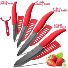Charger l'image dans la galerie, Ceramic Knife 3, 4, 5, 6 inch Kitchen Knives Serrated Bread Set + Peeler Zirconia Black Blade Fruit Chef Knife Vege Cook Tool - OnPointe Cutlery & Shaving Company