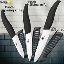 Charger l'image dans la galerie, Ceramic Knife 3, 4, 5, 6 inch Kitchen Knives Serrated Bread Set + Peeler Zirconia Black Blade Fruit Chef Knife Vege Cook Tool - OnPointe Cutlery & Shaving Company