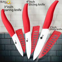 Charger l'image dans la galerie, Ceramic Knife 3, 4, 5, 6 inch Kitchen Knives Serrated Bread Set + Peeler Zirconia Black Blade Fruit Chef Knife Vege Cook Tool - OnPointe Cutlery & Shaving Company