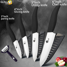 Charger l'image dans la galerie, Ceramic Knife 3, 4, 5, 6 inch Kitchen Knives Serrated Bread Set + Peeler Zirconia Black Blade Fruit Chef Knife Vege Cook Tool - OnPointe Cutlery & Shaving Company