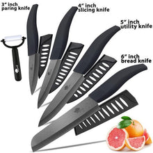 Charger l'image dans la galerie, Ceramic Knife 3, 4, 5, 6 inch Kitchen Knives Serrated Bread Set + Peeler Zirconia Black Blade Fruit Chef Knife Vege Cook Tool - OnPointe Cutlery & Shaving Company