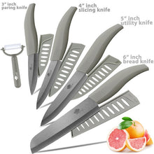 Charger l'image dans la galerie, Ceramic Knife 3, 4, 5, 6 inch Kitchen Knives Serrated Bread Set + Peeler Zirconia Black Blade Fruit Chef Knife Vege Cook Tool - OnPointe Cutlery & Shaving Company
