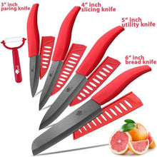 Charger l'image dans la galerie, Ceramic Knife 3, 4, 5, 6 inch Kitchen Knives Serrated Bread Set + Peeler Zirconia Black Blade Fruit Chef Knife Vege Cook Tool - OnPointe Cutlery & Shaving Company