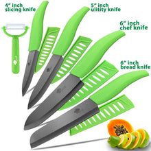 Charger l'image dans la galerie, Ceramic Knife 3, 4, 5, 6 inch Kitchen Knives Serrated Bread Set + Peeler Zirconia Black Blade Fruit Chef Knife Vege Cook Tool - OnPointe Cutlery & Shaving Company