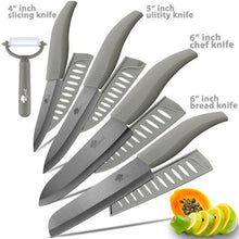 Charger l'image dans la galerie, Ceramic Knife 3, 4, 5, 6 inch Kitchen Knives Serrated Bread Set + Peeler Zirconia Black Blade Fruit Chef Knife Vege Cook Tool - OnPointe Cutlery & Shaving Company