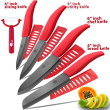 Charger l'image dans la galerie, Ceramic Knife 3, 4, 5, 6 inch Kitchen Knives Serrated Bread Set + Peeler Zirconia Black Blade Fruit Chef Knife Vege Cook Tool - OnPointe Cutlery & Shaving Company