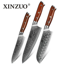 Load image into Gallery viewer, XINZUO 3PCS Pro Kitchen Knife Sets Japanese forged Damascus Steel Chef Santoku Knives Stainless Steel Rosewood Handle knife Chef - OnPointe Cutlery & Shaving Company