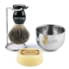 Load image into Gallery viewer, Anbbas Mens Shaving set Fine Badger Bristle Shave Brush + Stand + Bowl Cup + Soap - OnPointe Cutlery & Shaving Company