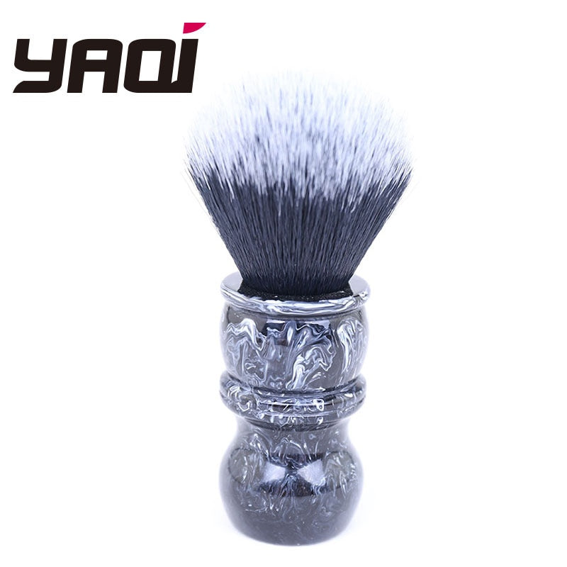 Yaqi 24MM Tuxedo Black and White Tip Synthetic Hair Marble Color Resin Handle Barber Shaving Brush - OnPointe Cutlery & Shaving Company 