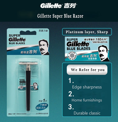 Gillette Super Blue Shaving Razor For Men Knife 1 Holder With 1 Blade Authentic Safety Razors for Men Shaving - OnPointe Cutlery & Shaving Company 