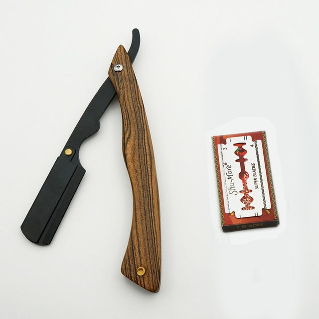 senior sandalwood handle blade shaving razors professional barber shaver eyebrow razor men's replaceable blade razor hair knife - OnPointe Cutlery & Shaving Company 