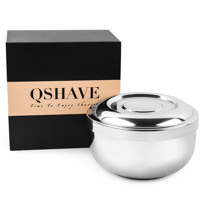 QSHAVE Stainless Steel Shaving Soap Bowl Double Edge Razor Brush Stand for Classic Safety it Shaving Cream Bowl 11 x 6.8 x 6.3cm - OnPointe Cutlery & Shaving Company 