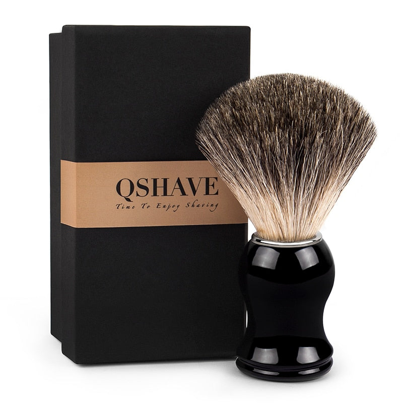 Qshave Man Pure Badger Hair Shaving Brush 100% Original for Razor Edge Safety Straight Classic Safety Razor 11.5cm x 5.2cm - OnPointe Cutlery & Shaving Company 