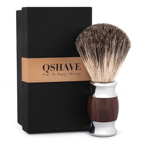 Qshave Man Pure Badger Hair Shaving Brush Wood 100% for Razor Safety Straight Classic Safety Razor 11.5cm x 5.6cm Wood Grain - OnPointe Cutlery & Shaving Company 