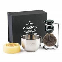 Load image into Gallery viewer, Shaving Brush Set 4in1 Anbbas Genuine Badger Shave Brush Black /Wood Handle Stainless Steel Shaving Stand and Bowl with Soap - OnPointe Cutlery &amp; Shaving Company 
