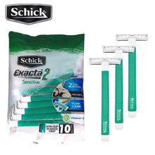 Load image into Gallery viewer, 10 razors/lot Original SCHICK Exacta 2 Sensitive disposable Manual man face razor holder set Vitamin E for traveling &amp; hotel - OnPointe Cutlery &amp; Shaving Company 
