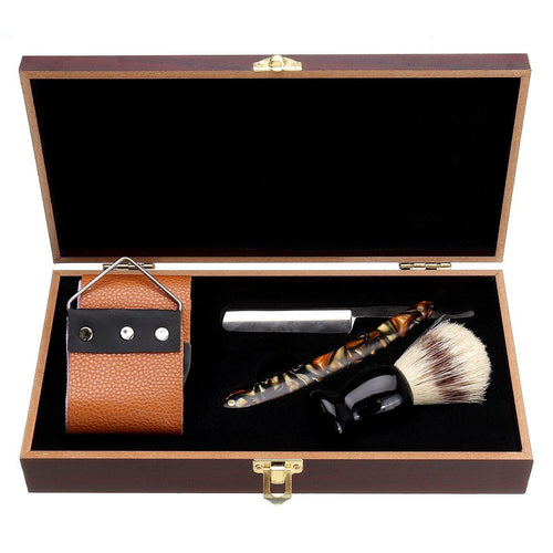 Classic Manual Shaver Set Folding Straight Shaving Razor Shaving Knife + Shaving Brush + Strop Belt + Wooden Gift Box For Men - OnPointe Cutlery & Shaving Company 