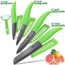 Load image into Gallery viewer, Ceramic Knife 3, 4, 5, 6 inch Kitchen Knives Serrated Bread Set + Peeler Zirconia Black Blade Fruit Chef Knife Vege Cook Tool - OnPointe Cutlery &amp; Shaving Company 

