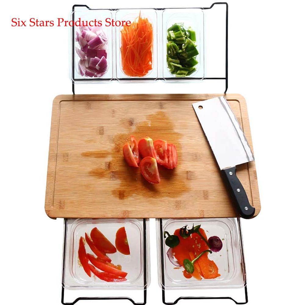 Bamboo Cutting Board with 5 Storage Containers, Extensible Multifunctional Non-Slip Chopping Board for Kitchen - OnPointe Cutlery & Shaving Company 