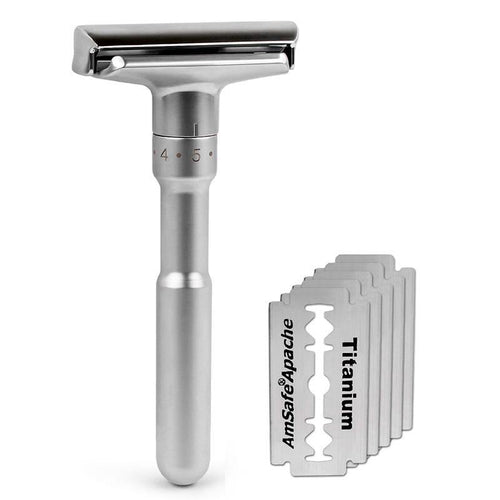Adjustable Safety Razor Qshave Mens Shaving Double Edge Classic Safety Razor Blade Exposure Six Levels 1 handle & 5 blades - OnPointe Cutlery & Shaving Company 