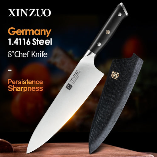 XINZUO 8.5'' inch Chef Knife German 1.4116 Stainless Steel Kitchen Knives New Arrival Cooking Accessory Tools with Ebony Handle - OnPointe Cutlery & Shaving Company 
