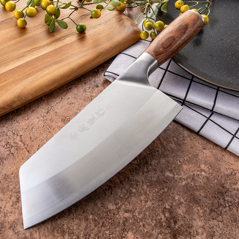SHUOJI 4Cr13 Chef Knife 7 inch Chinese Kitchen Knives Meat Fish Vegetables Slicing Knife Super Sharp Blade Rosewood Cleaver - OnPointe Cutlery & Shaving Company 