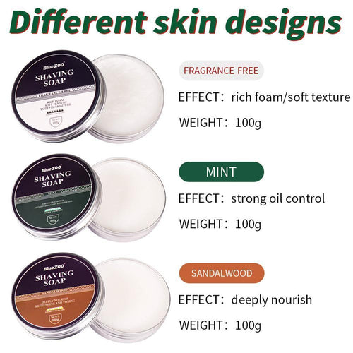 Men's Shaving Cream Shaving Soap Care Foam Soap Sandalwood Odorless Non-irritating Safe And Fragrance Mint 100g I3T4 - OnPointe Cutlery & Shaving Company 