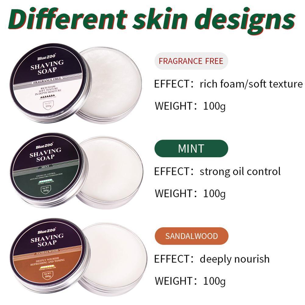Men's Shaving Cream Shaving Soap Care Foam Soap Sandalwood Odorless Non-irritating Safe And Fragrance Mint 100g I3T4 - OnPointe Cutlery & Shaving Company 