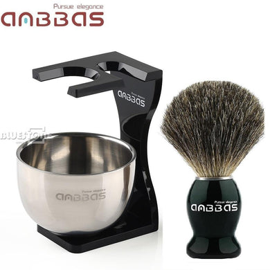Anbbas Shaving Brush Badger Hair 26mm Wood Handle Clear Acrylic Stand Stainless Steel Bowl for Men Wet Shave Brushes Set Gift - OnPointe Cutlery & Shaving Company 