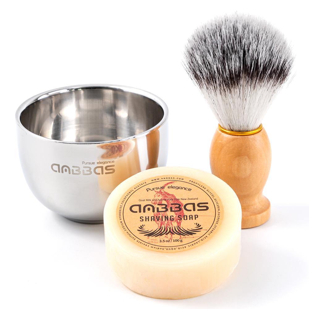 Anbbas Men's Shaving Set Synthetic Badger Hair Brush + Mini Mug Bowl Cup + Shaving Soap Gift - OnPointe Cutlery & Shaving Company 