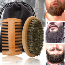 Load image into Gallery viewer, Soft Boar Bristle Wood Beard Brush Hairdresser Shaving Tool Men Mustache Comb Kit With Gift Bag Beard Hair Comb Set - OnPointe Cutlery &amp; Shaving Company 
