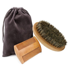 Load image into Gallery viewer, Soft Boar Bristle Wood Beard Brush Hairdresser Shaving Tool Men Mustache Comb Kit With Gift Bag Beard Hair Comb Set - OnPointe Cutlery &amp; Shaving Company 
