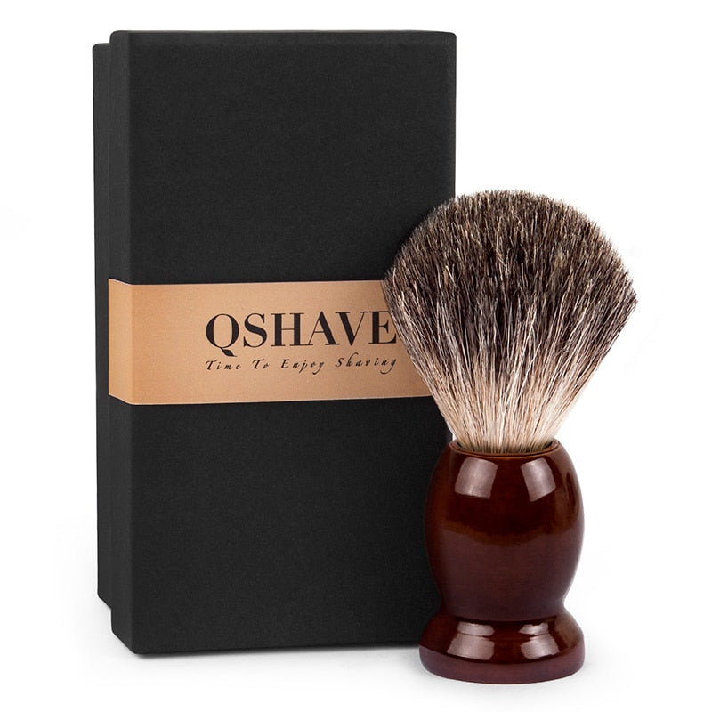 Qshave Man Pure Badger Hair Shaving Brush Wood 100% for Razor Double Edge Safety Straight Classic Safety Razor Brush - OnPointe Cutlery & Shaving Company 