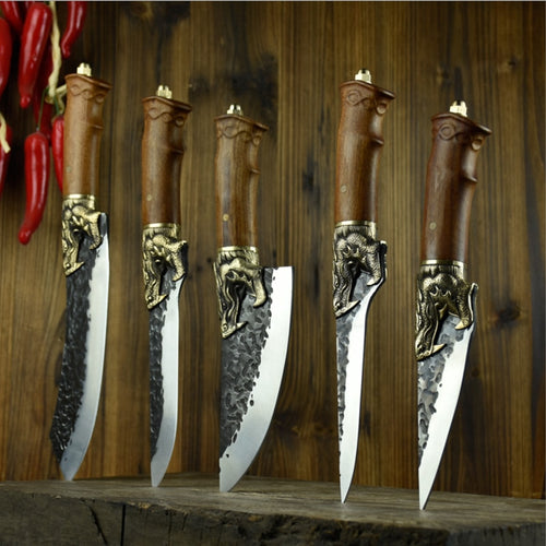 Little Cook kitchen knives set handmade sharp fixed blade boning slicing chef knife Chinese meat cleaver cutter cooking tools - OnPointe Cutlery & Shaving Company 