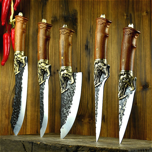 Longquan handmade beat sharp kitchen knife household kitchen set of 6 knives boning slicer butcher knife meat stand knife - OnPointe Cutlery & Shaving Company 