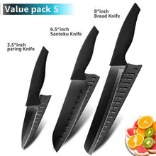 Cargar imagen en el visor de la galería, Chef knife Kitchen Knives set Chef 7CR17 440C Stainless Steel Non Stick Blade Bread Slicer Utility Santoku Knives 6 Pieces Set - OnPointe Cutlery &amp; Shaving Company 
