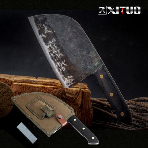 XITUO Full Tang Chef Knife Handmade Forged High-carbon Clad Steel Kitchen Knives Cleaver Filleting Slicing Broad Butcher knife - OnPointe Cutlery & Shaving Company 