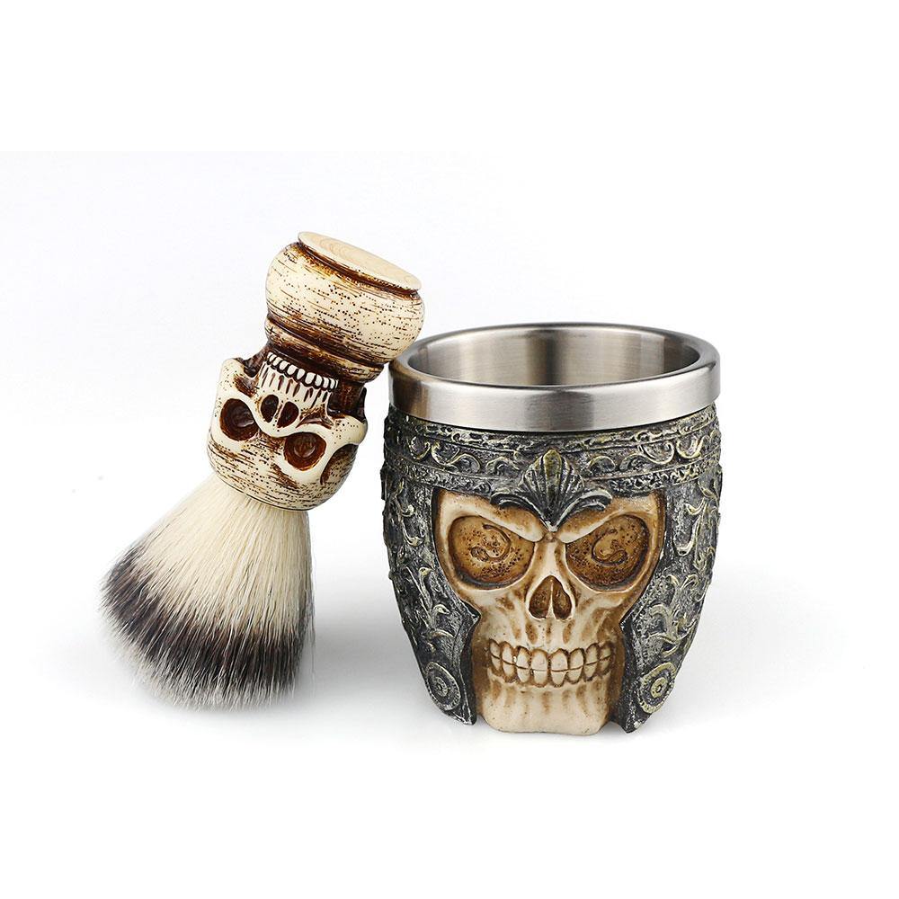 Barber Shop Fashion High-end Skull Design Shaving Brush Foaming Soap Bowl Set Men's Beard Facial Cleansing Tool Shaving Tool Set - OnPointe Cutlery & Shaving Company 