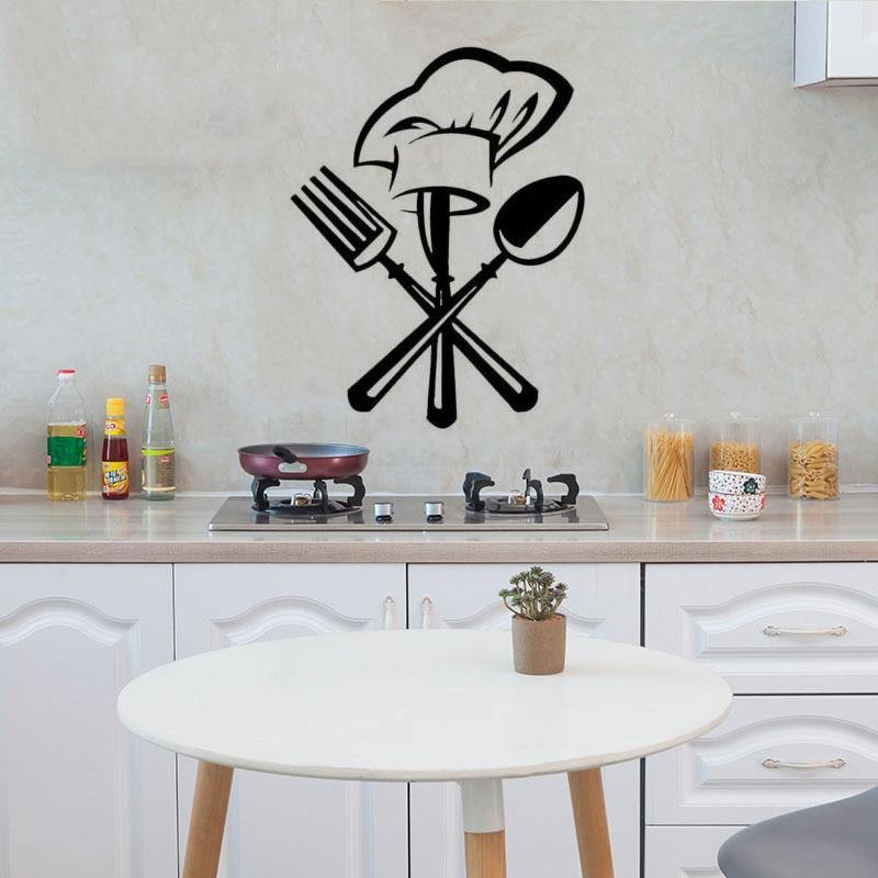 Creative Cutlery knife fork chef hat Wall Sticker for Kitchen restaurant decoration Mural Decals wallpaper home decor stickers - OnPointe Cutlery & Shaving Company 